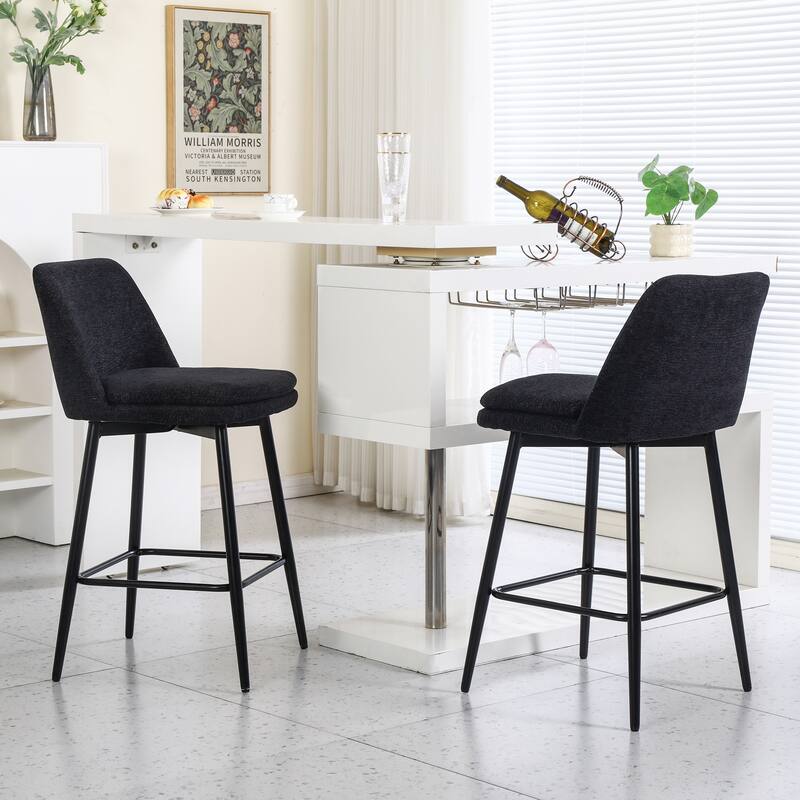 Counter Height Swivel Bar Stools Set of 2, 360°Swivel Upholstered Barstools with Back and Metal Legs, Counter Stools