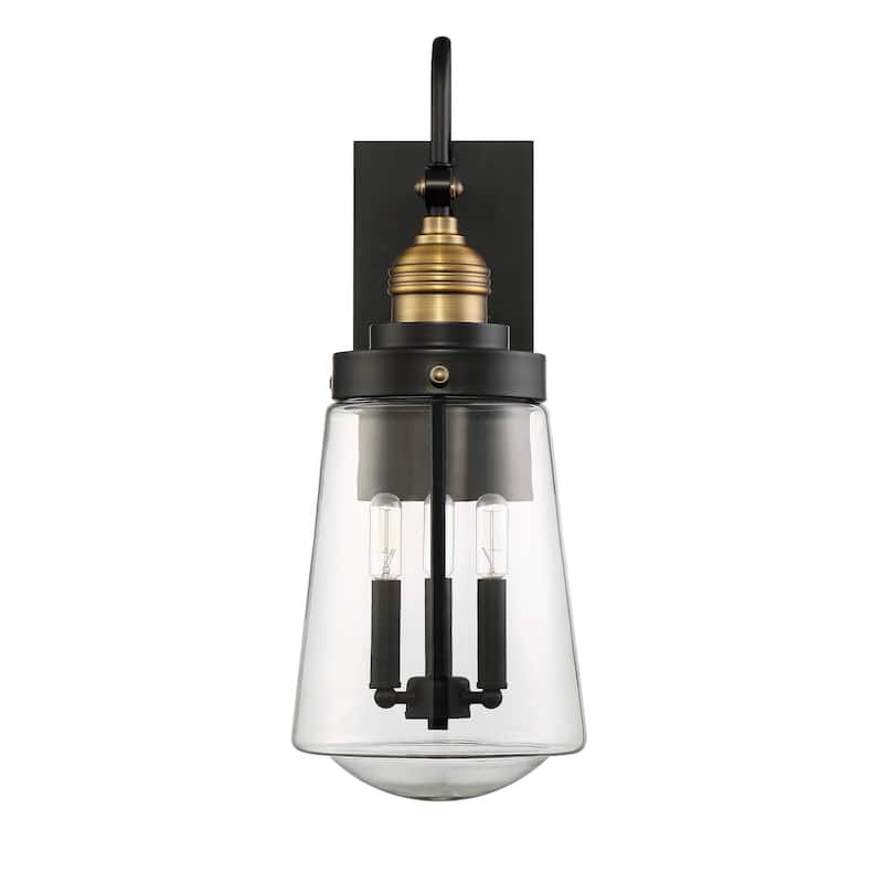 Macauley 235" 3-Light Outdoor Wall Lantern - Vintage Black/Warm Brass