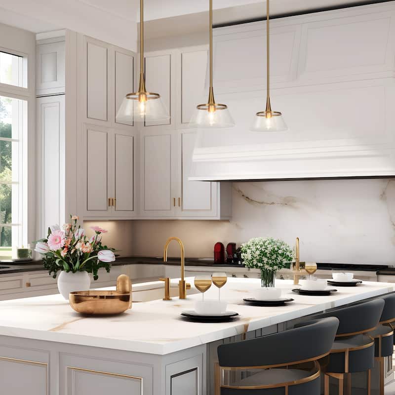 Mola Modern Gold 1-Light Seeded Glass Pendant Light for Kitchen Island Dining Room - D 9" x H 8"