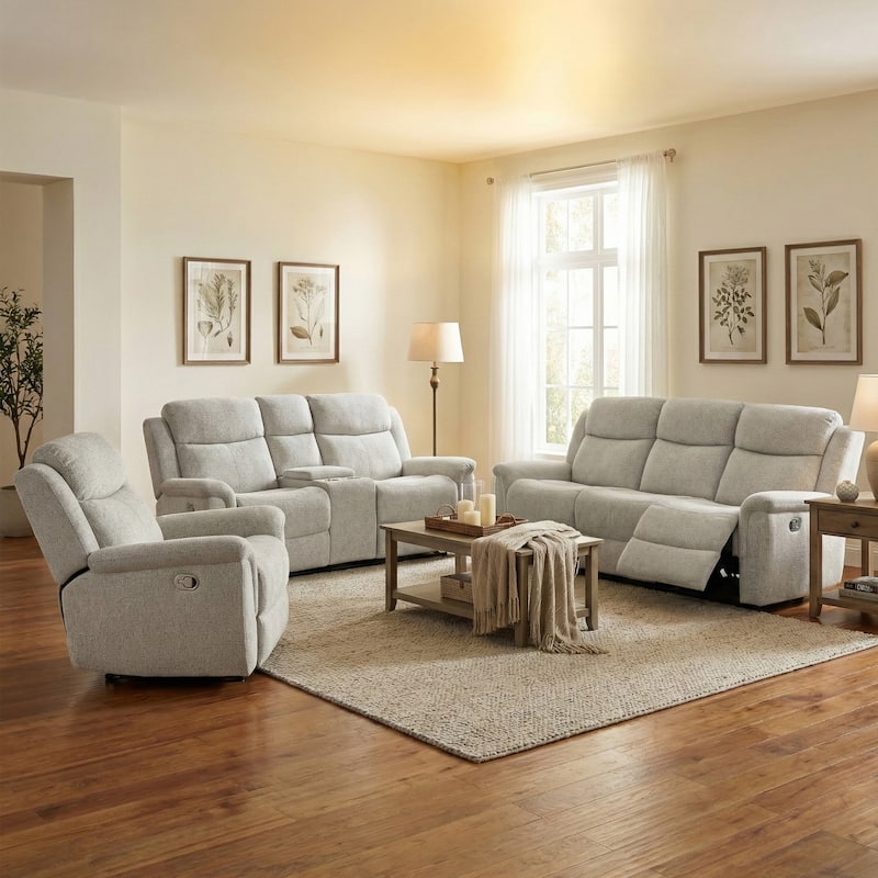 Furniture of America Gulid Modern 3-Piece Light Grey Padded Reclining Sofa Set - Light Grey