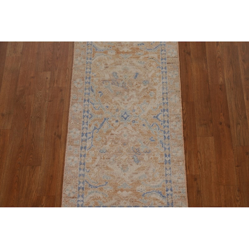 Vegetable Dye Oushak Turkish Oriental Wool Rug Handmade Foyer Carpet - 1'10" x 3'9"