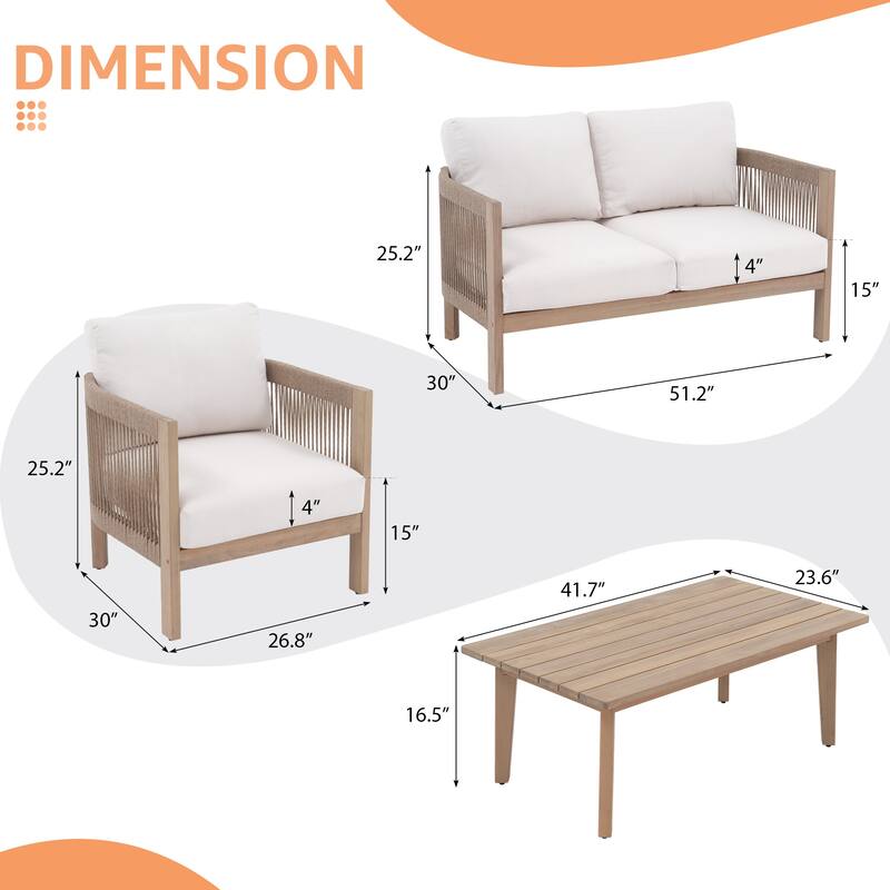 Outdoor Acacia Wood Conversation Set with Cushions