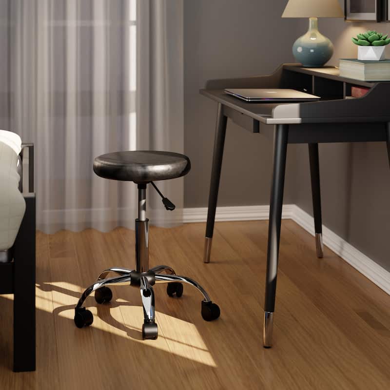 Adjustable Height Round Seat Swivel Stool with Wheels Black Chrome - 22.52 x 22.52 x 23.02 inches