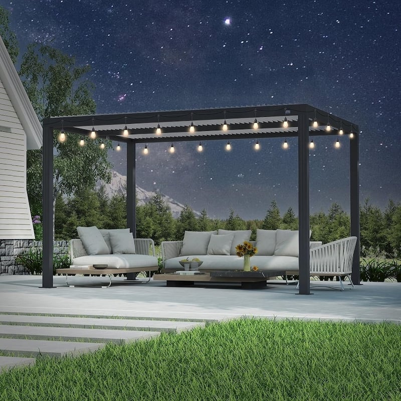 PURPLE LEAF Louvered Pergola with Solar Lights Hardtop Gazebo for Patio