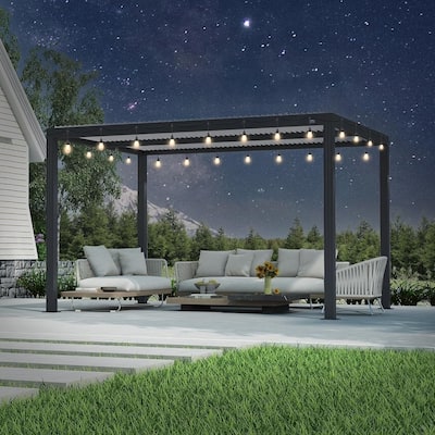 PURPLE LEAF Louvered Pergola with Solar Lights Hardtop Gazebo for Patio