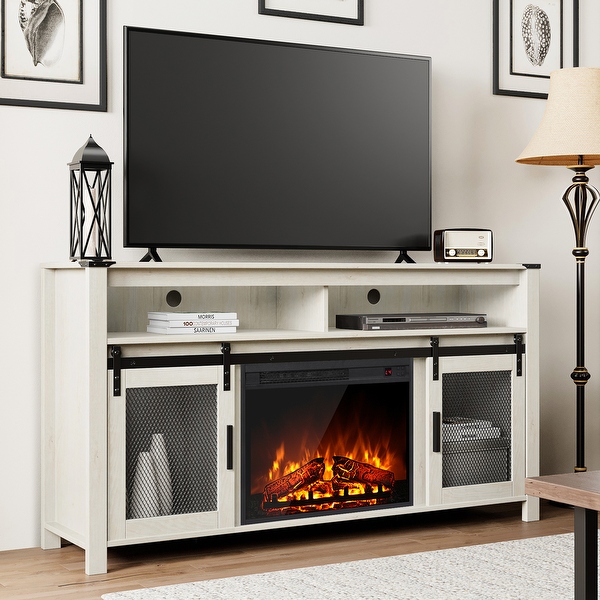 Fireplace tv stand shop with barn doors