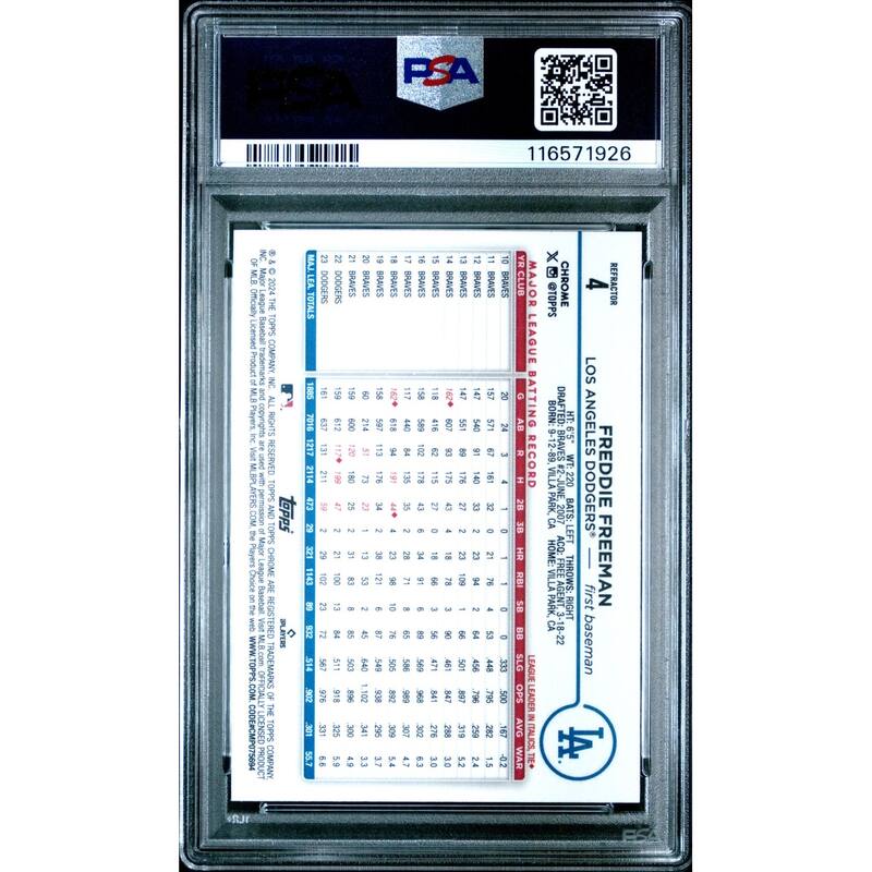 Freddie Freeman 2024 Topps Chrome Refractor Baseball Card #4 Graded PSA 9 - 8' x 11'