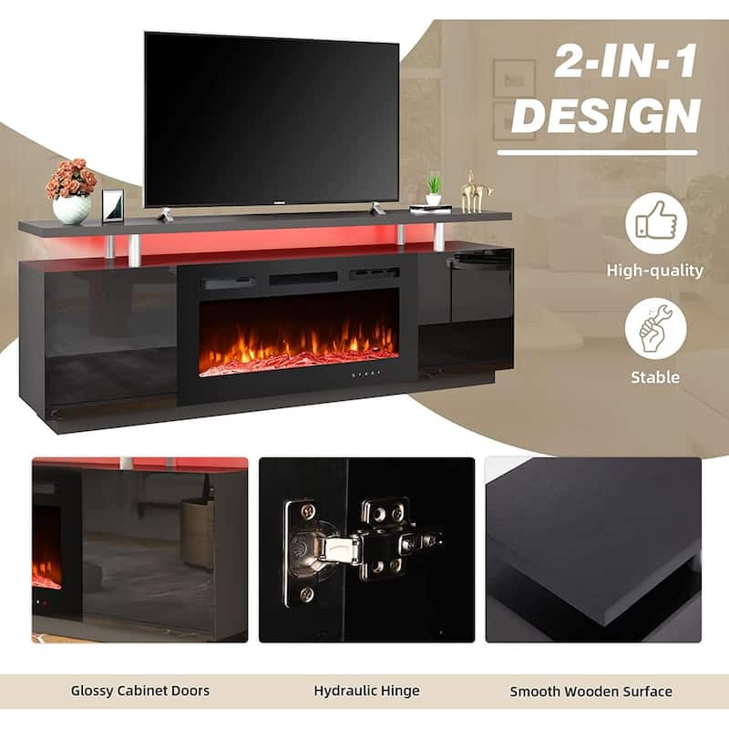 EROMMY 70'' Fireplace TV Stand with 36'' Electric Fireplace, TV Console for TVs up to 80'' for Living Room, Black - 36"