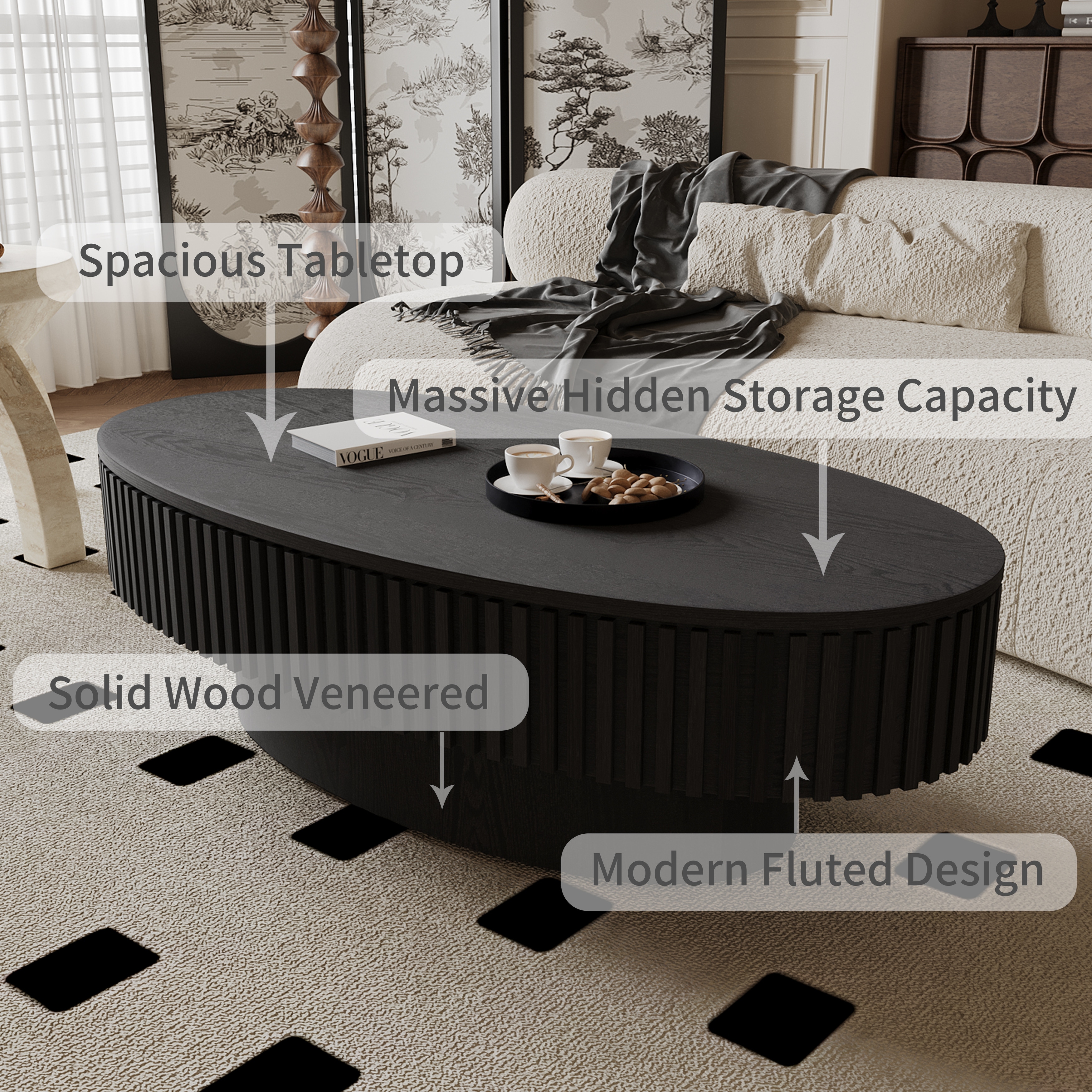 GDF Studio - Elowen 47 Inch Oval Coffee Table with Storage - On