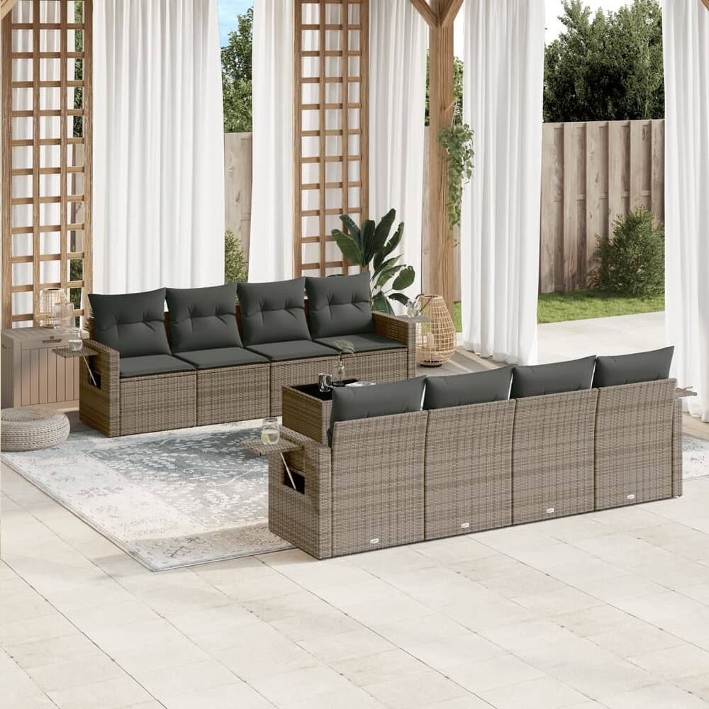 vidaXL Patio Sofa Set with Cushions Outdoor Furniture 9 Piece Poly Rattan