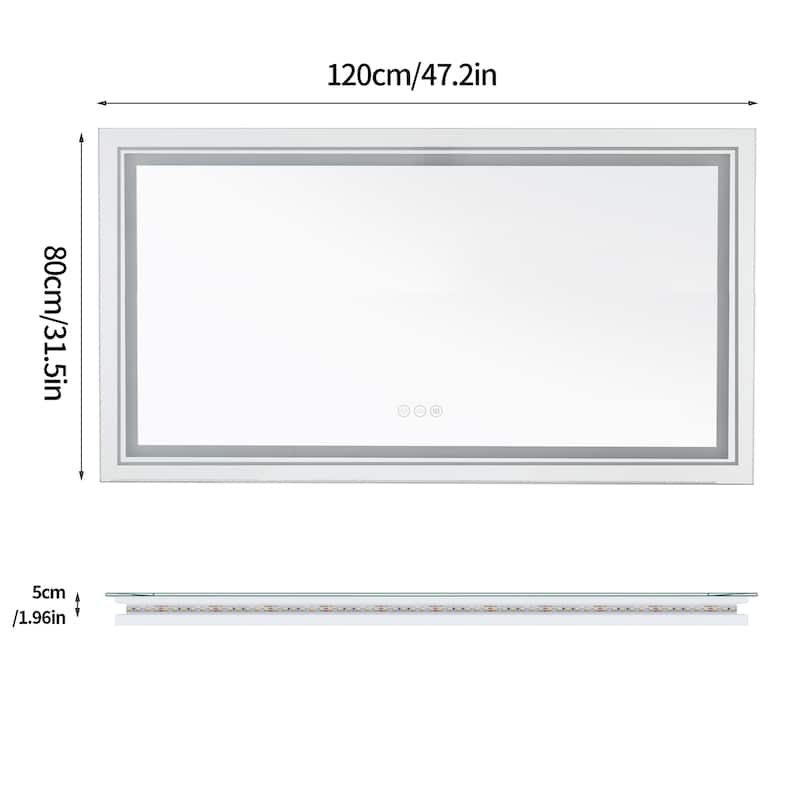 Rectangle Aluminum Frame Bathroom Mirror w/Led Backlit Light Anti-fog