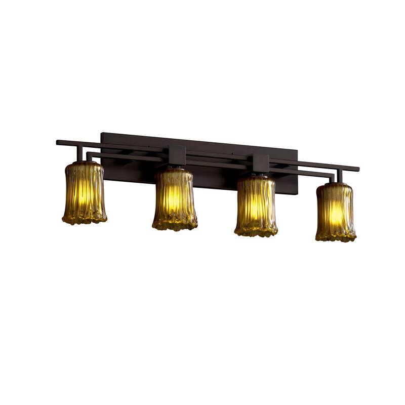 Justice Design Veneto Luce Aero 4-light Dark Bronze Bath Bar, Amber Cylinder - Rippled Rim Shade