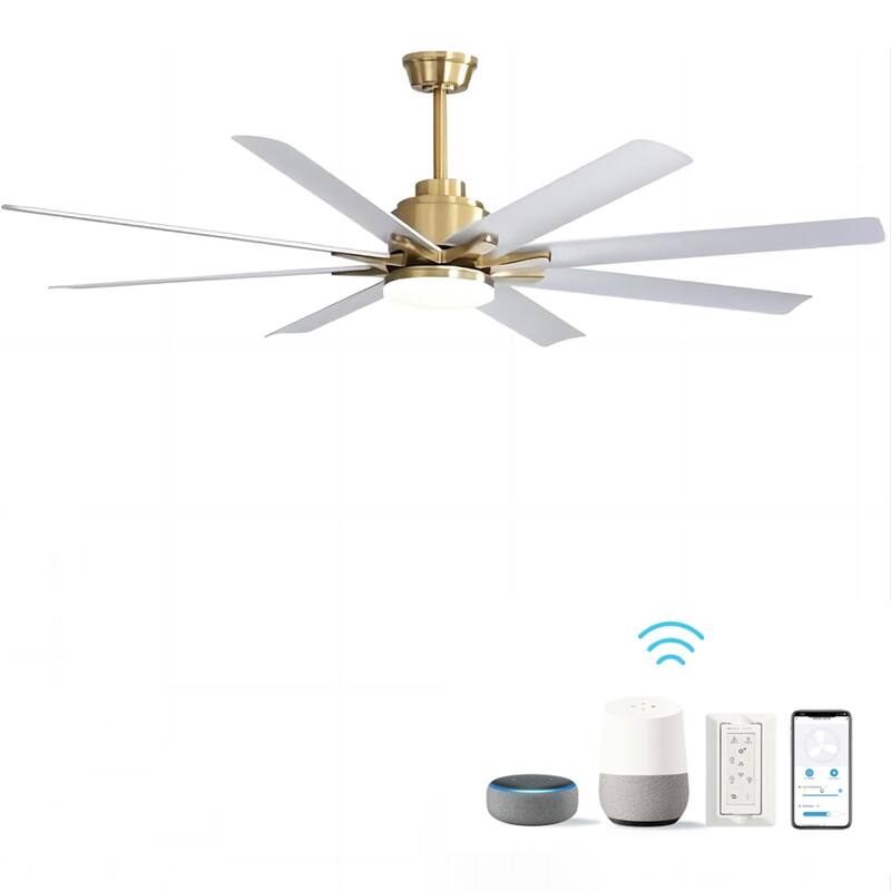 66 Inch Modern Ceiling Fan With Dimmable Led Light 8 ABS Blades Remote Control Reversible DC Motor For Home Office - Gold