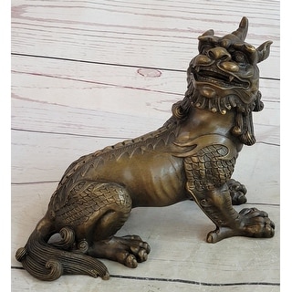 Folk Chinese Bronze Evil Talisman Guardian Door Lion Fu Foo Dog Statue ...