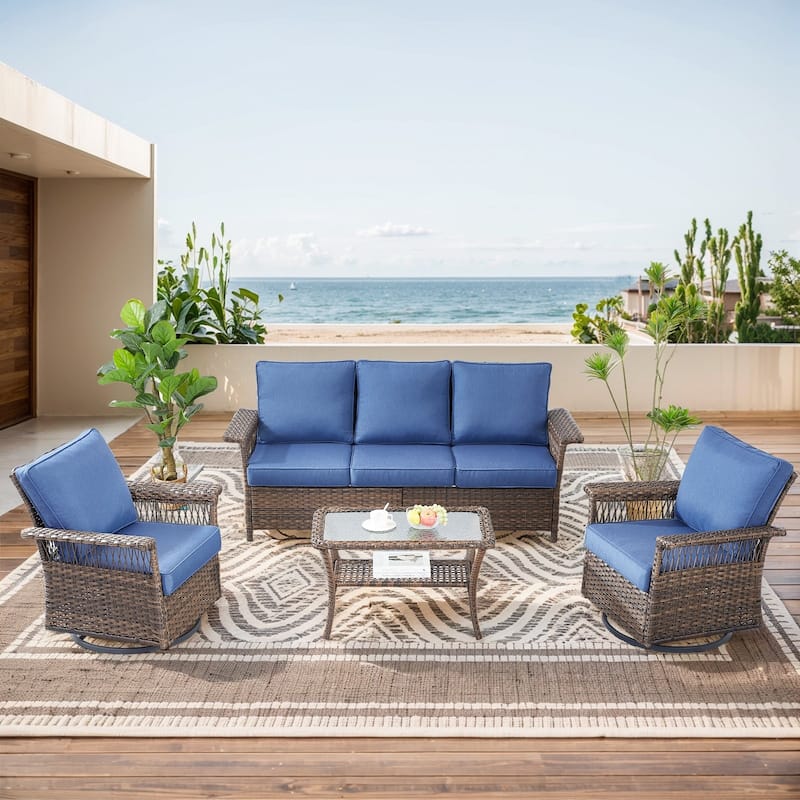 Gymojoy Patio Furniture Set with Professional Outdoor Cushions - 4-Piece included Sofa - Blue