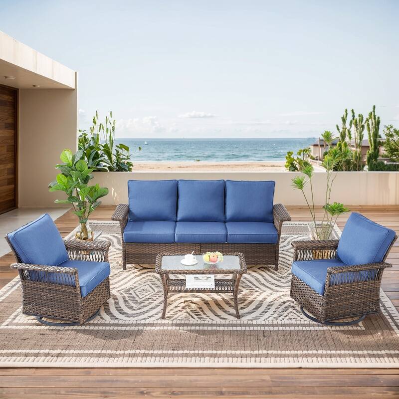 Gymojoy Patio Furniture Set with Professional Outdoor Cushions - 4-Piece included Sofa - Blue
