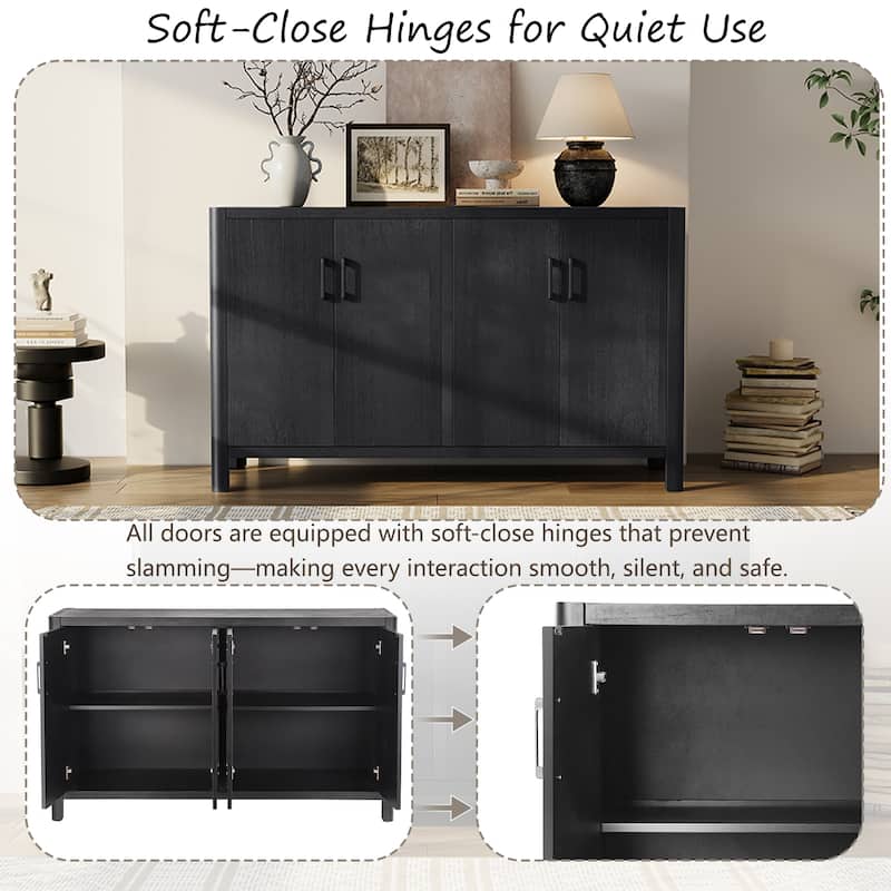 Rustic Storage Cabinet with Wood Legs, Buffet with Soft-Close Doors, Large Storage Entryway Accent Cabinet