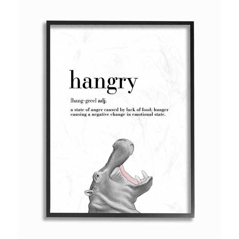 Stupell Hangry Definition Hippo Animal Drawing Word Design Framed Wall Art, Design By Artist Ziwei Li