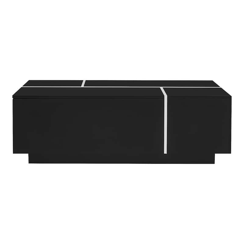47.2''-72.7'' Extendable Coffee Table, Multi-Functional Coffee Table with High-Gloss Finish - Black