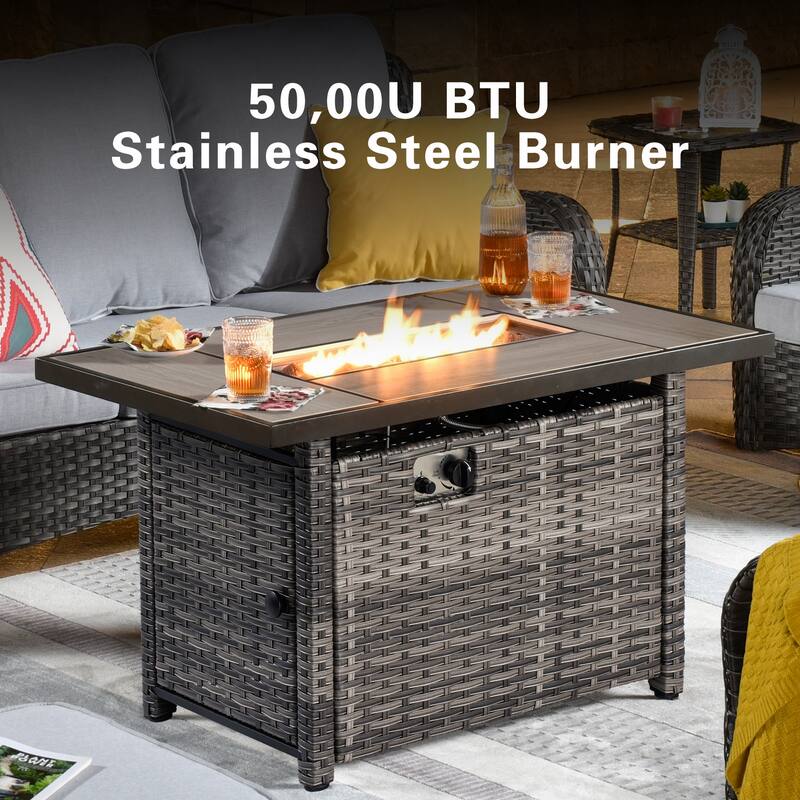 OVIOS 7-piece Patio Swivel Chair Set with 42" Fire Table