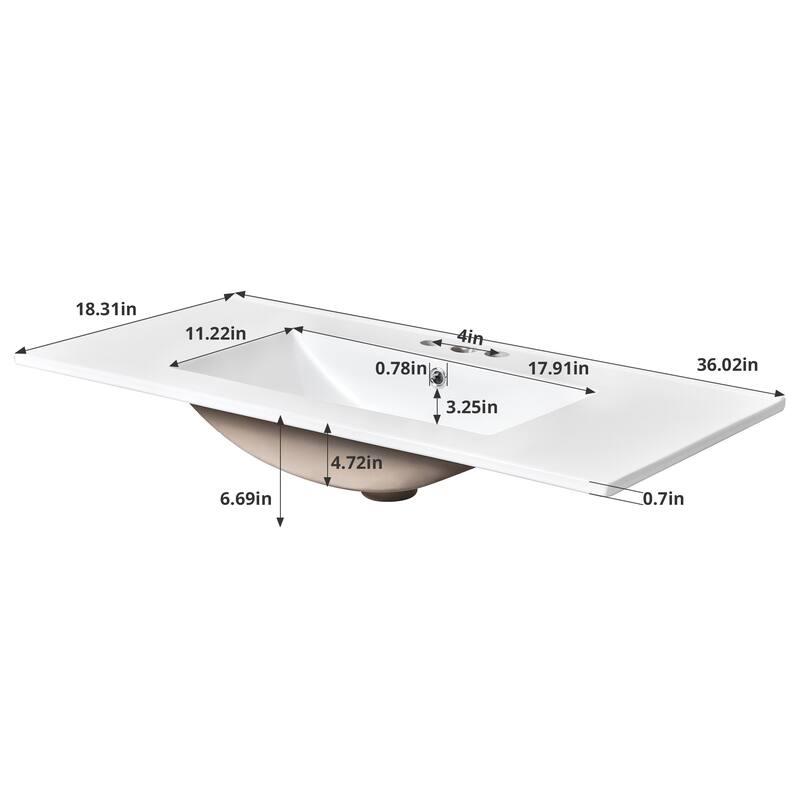 36 Inch Bathroom Vanity with Ceramic Sink,2 Large Soft Closing Doors