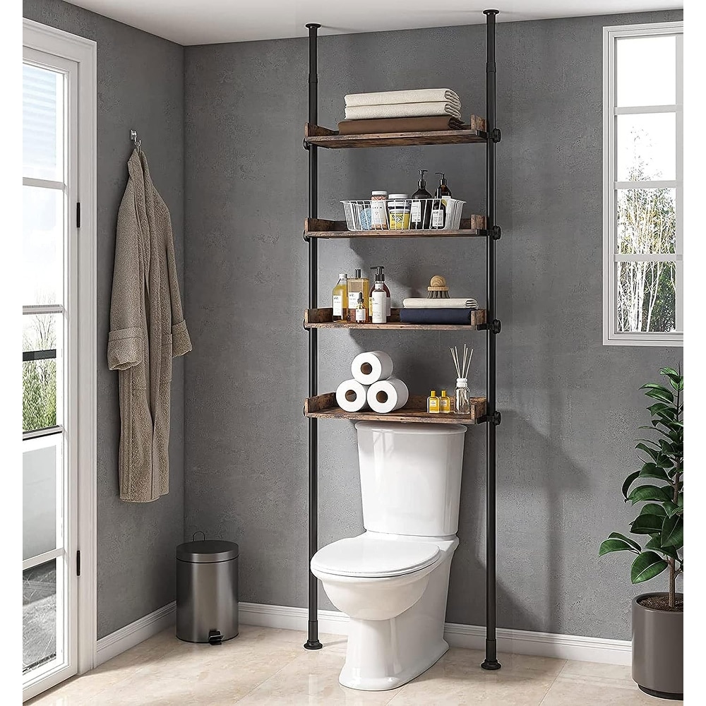 Just Home Black Wood Shelf Over-the-Toilet Space Saver
