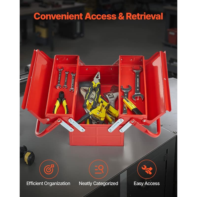 Red 14 Inch Flip Top 2 Tray Folding Cantilever Toolbox with Comfortable Dual Handles - 14 x 7.87 x 6.5 in