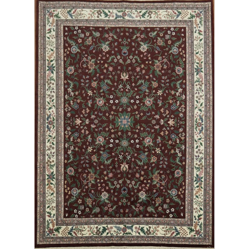 Hand Knotted Oriental 100% Wool Carpet Traditional All-Over Red Kashan Area Rug - 14' 1'' X 10' 2''