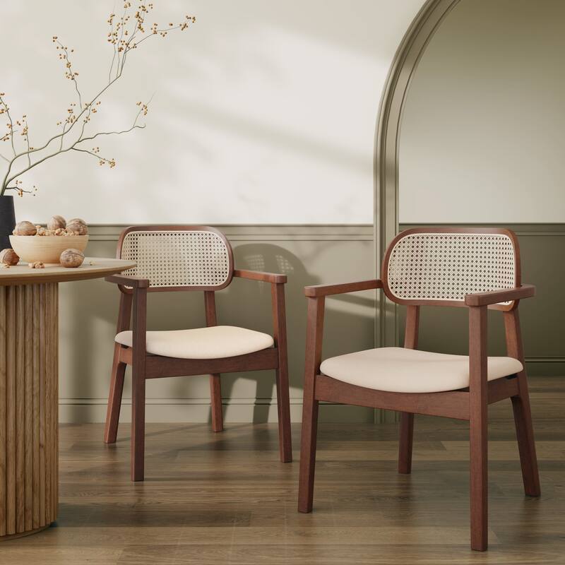 Christopher Knight Home - Sorin Modern Rattan and Upholstered Indoor Dining Chair with Armrest - Set of 2