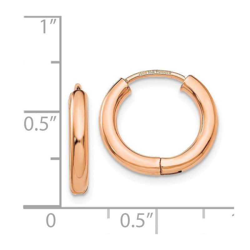 Curata 14k Rose Gold Hinged Polished 2.5x15mm Hoop Earrings