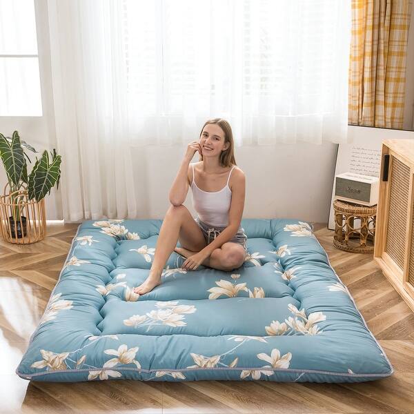 slide 2 of 14, Floral Printed Rustic Style Japanese Floor Mattress Memory Foam Roll Up Futon Mattress flower 1 - Queen