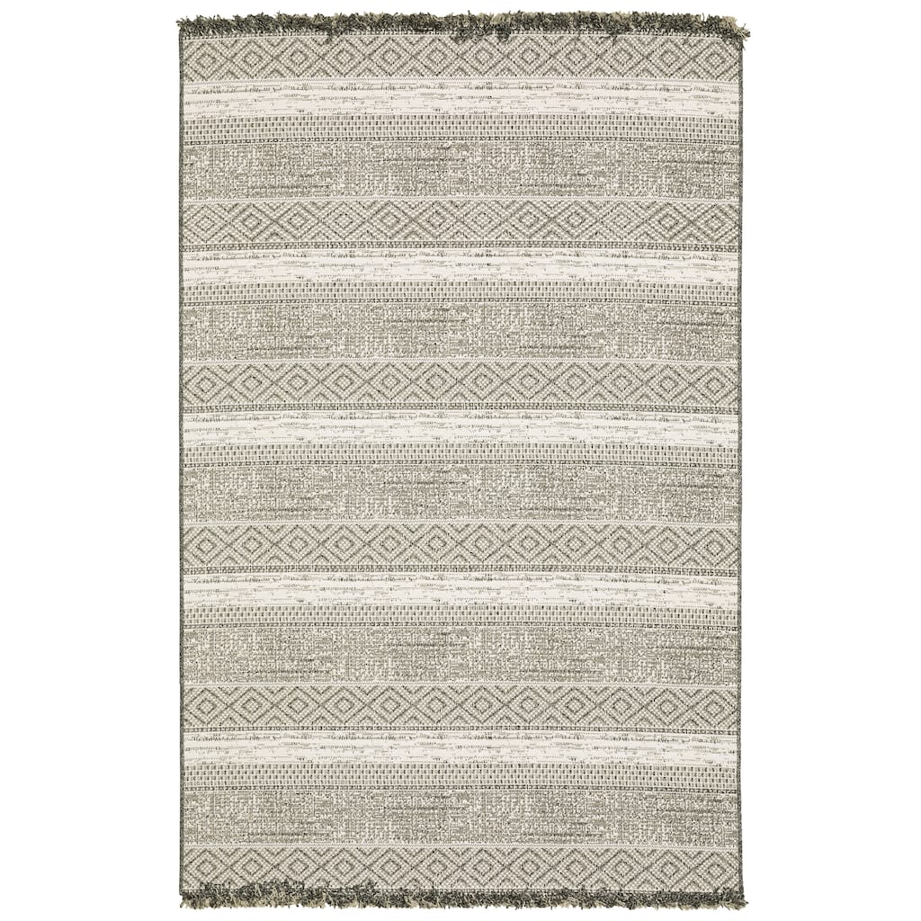 Style Haven Grayton Southwestern Influence Beige/ Black Indoor-Outdoor Fringe Edge Rug