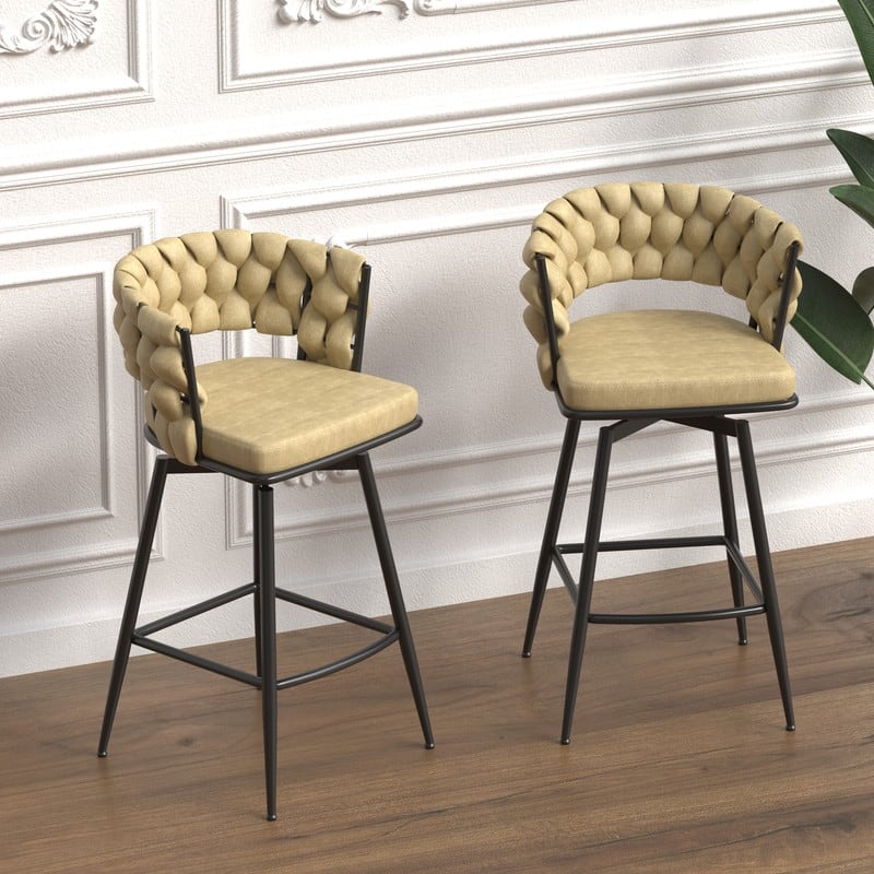 Swivel Bar Stools Linen Woven Bar Stool Set of 2