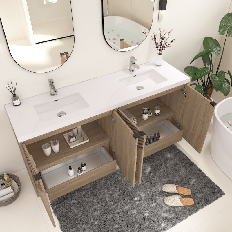 Milano 72" Freestanding Bathroom Vanity with Double White Sink