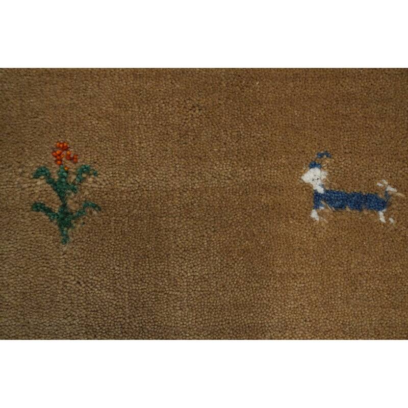 Hand Knotted Oriental 100% Wool Carpet Tribal Animal Pictorial Brown Gabbeh Runner Rug - 8' 1'' X 2' 7''