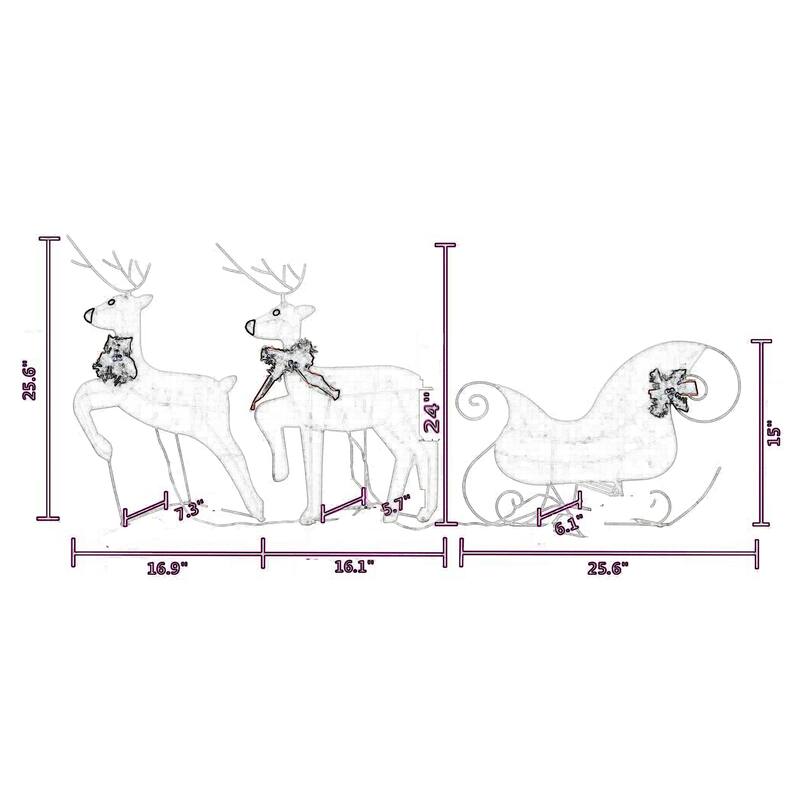 4pc Outdoor Reindeer n Sleigh Christmas Decoration, 100 White LEDs