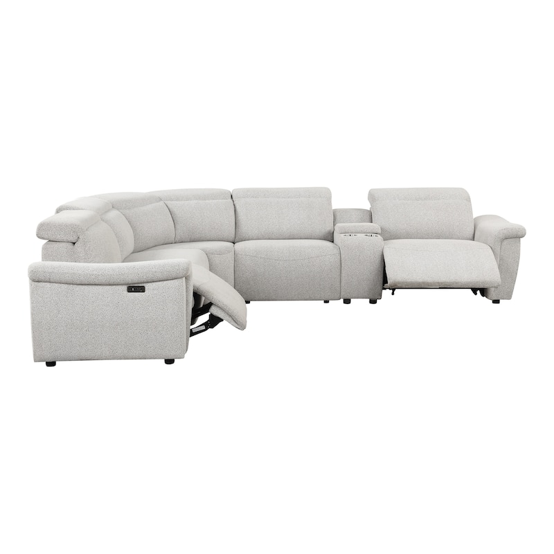Furniture of America Loungi Modern Light Grey Chenille Power Recliner Sectional with Console and USB Ports