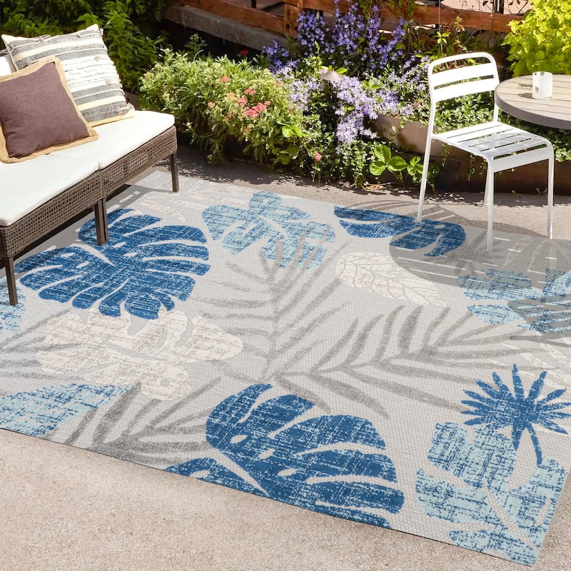 JONATHAN Y Algarve Tropical Leaf High-Low Indoor/Outdoor Area Rug