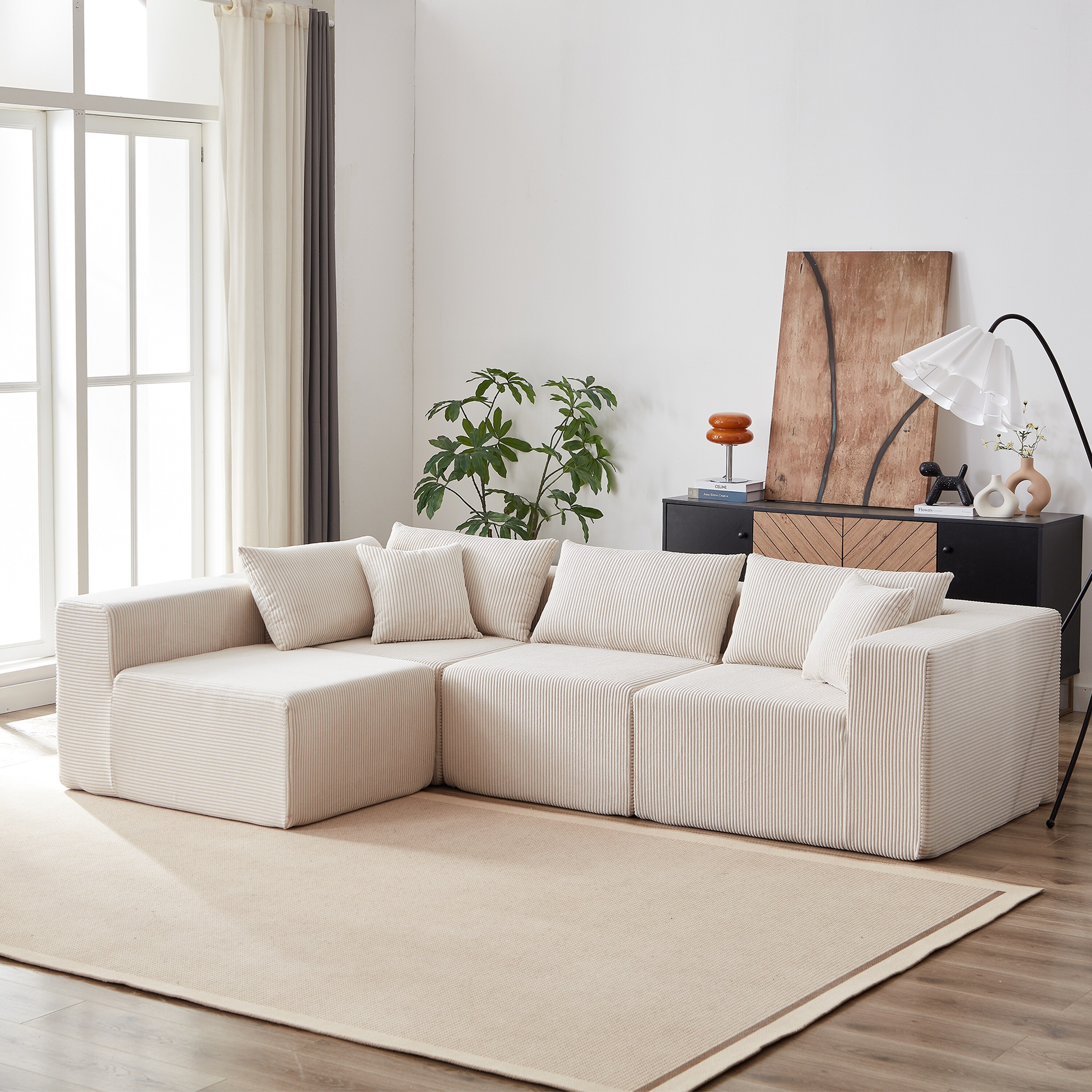 そふぁあ 104-Inch Corduroy Modular L Shaped Sectional Sofa,Luxury Floor