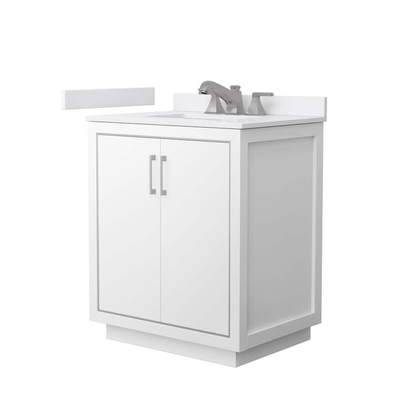 Wyndham Collection WCF1111-30S-VCA-US3MXX Icon 30" Free Standing - White / White Cultured Marble Top / Brushed Nickel