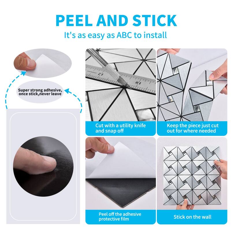 Art3d 10-Sheet Peel and Stick Backsplash Metal Mosaic Tiles for Kitchen, Aluminum Composite Tiles Stickers