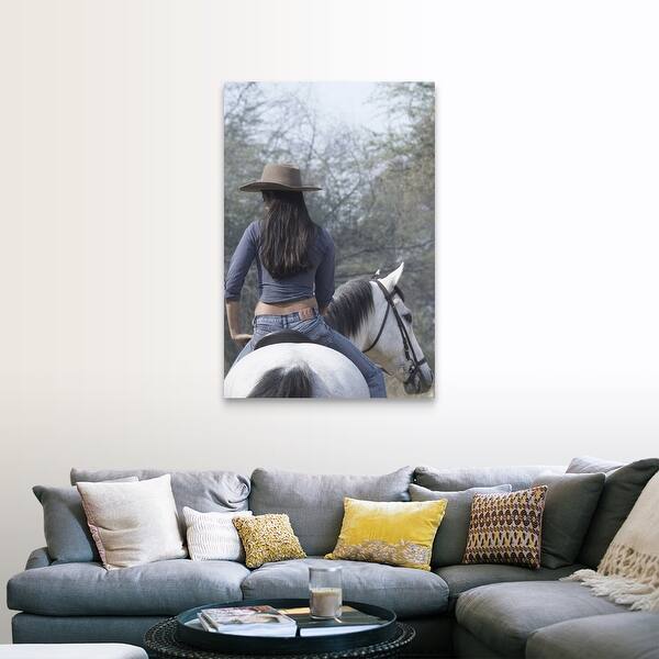 Shop Rear View Of A Woman Riding A Horse Canvas Wall Art