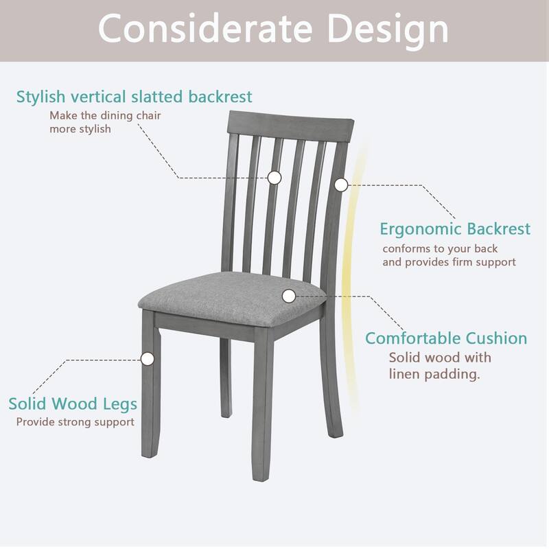 Dining Chairs Only, Wooden Dining Chairs Set of 4, Kitchen Chair with Padded Seat, Upholstered Side Chair