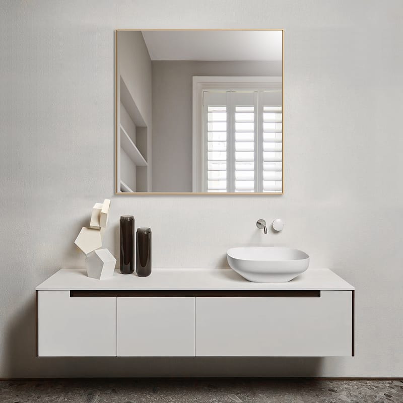 Modern Square Aluminum Framed Wall Mount Bathroom Vanity Mirror