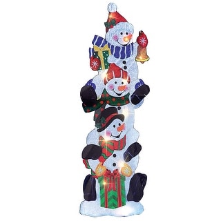 Snowman Stack Lighted Stack of Snowmen Outdoor Garden Stake - Multi - 20.500 x 13.400 ...