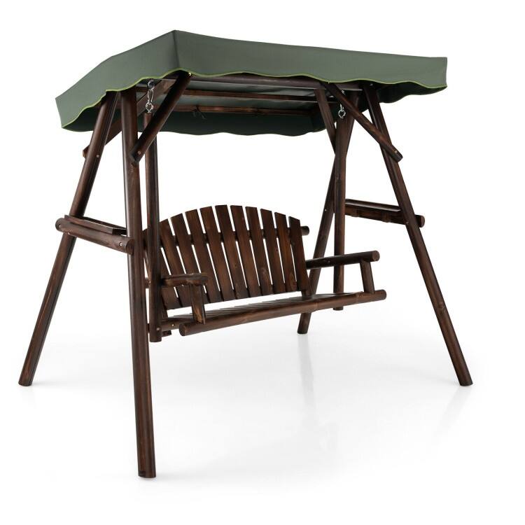 2-Person Outdoor Wooden Porch Swing with an Adjustable Canopy - 80" x 53.5" x 66" (L X W X H)