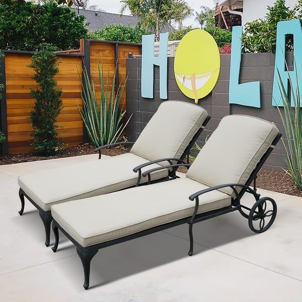 Aluminum Reclining Outdoor Chaise Lounge with Wheels and Cushions