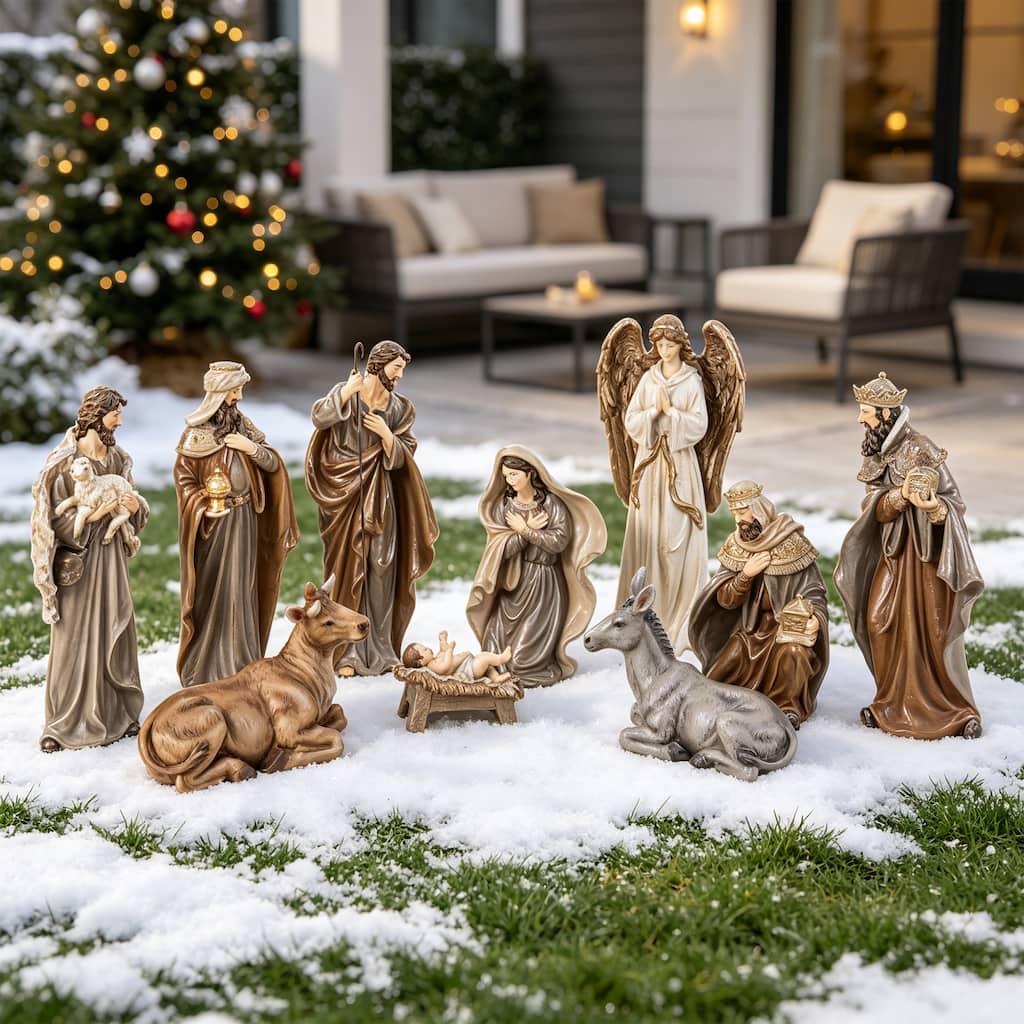 Glitzhome 10pcs Oversized Resin Nativity Figurine Set