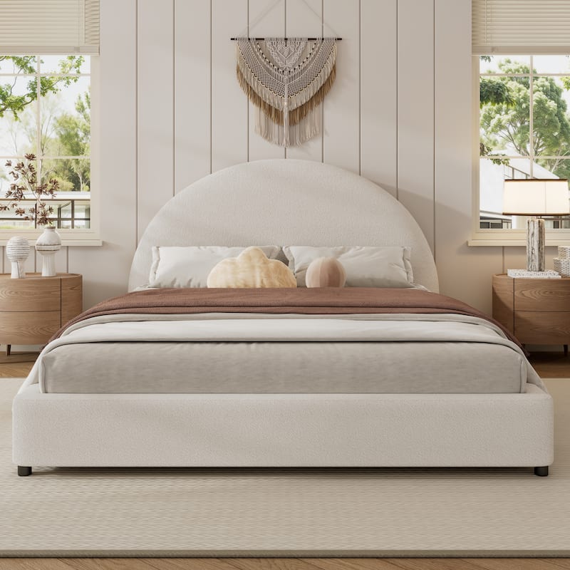 Christopher Knight Home - Luis Boucle Upholstered Bed Frame with Half-Round Headboard - White - Queen