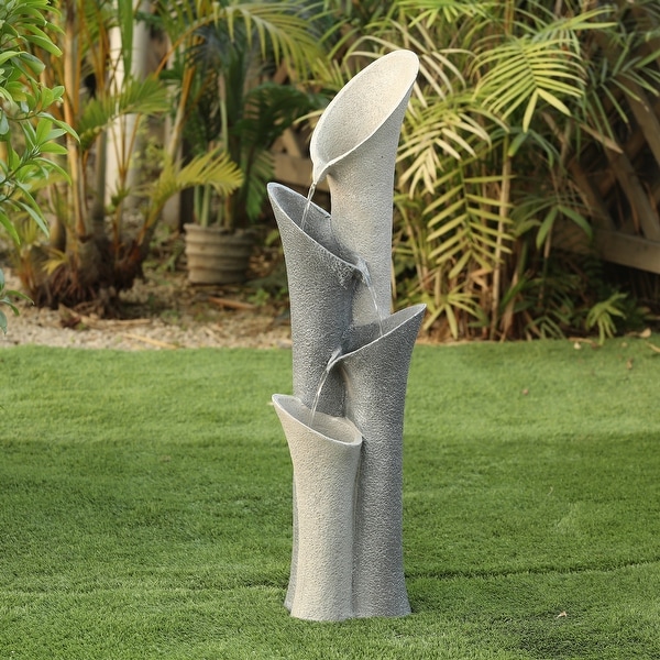 Resin Grey 4-Tier Classical Fluted Columns Outdoor Fountain